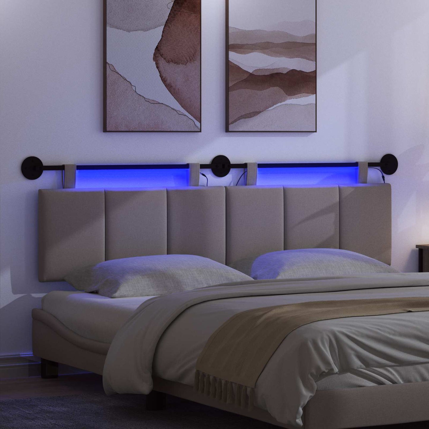 Hangend hoofdbord Met LED-verlichting Taupe Stof