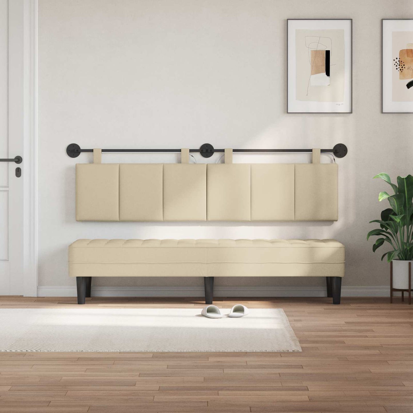 Hangend hoofdbord Met LED-verlichting Crèmekleurig Stof