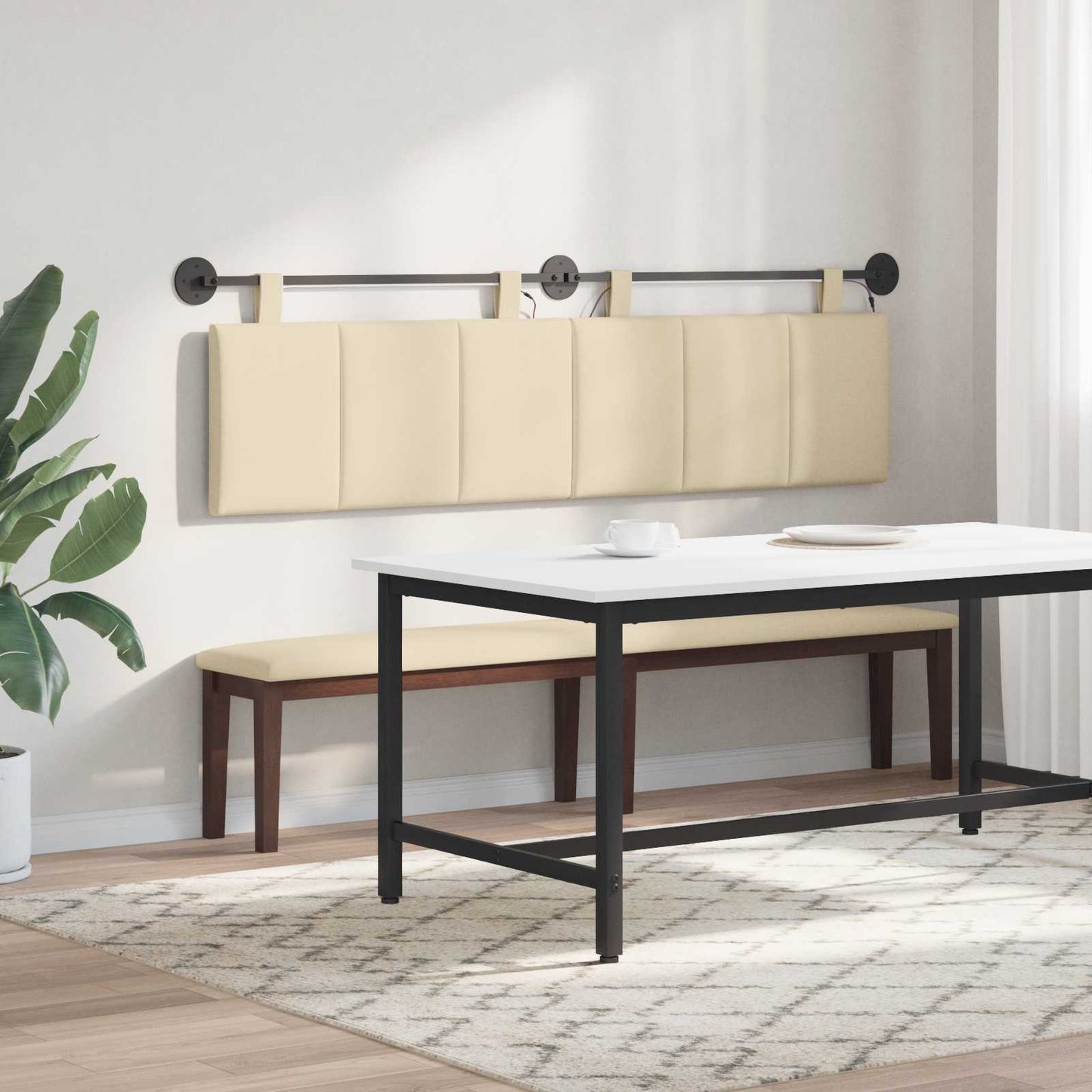 Hangend hoofdbord Met LED-verlichting Crèmekleurig Stof