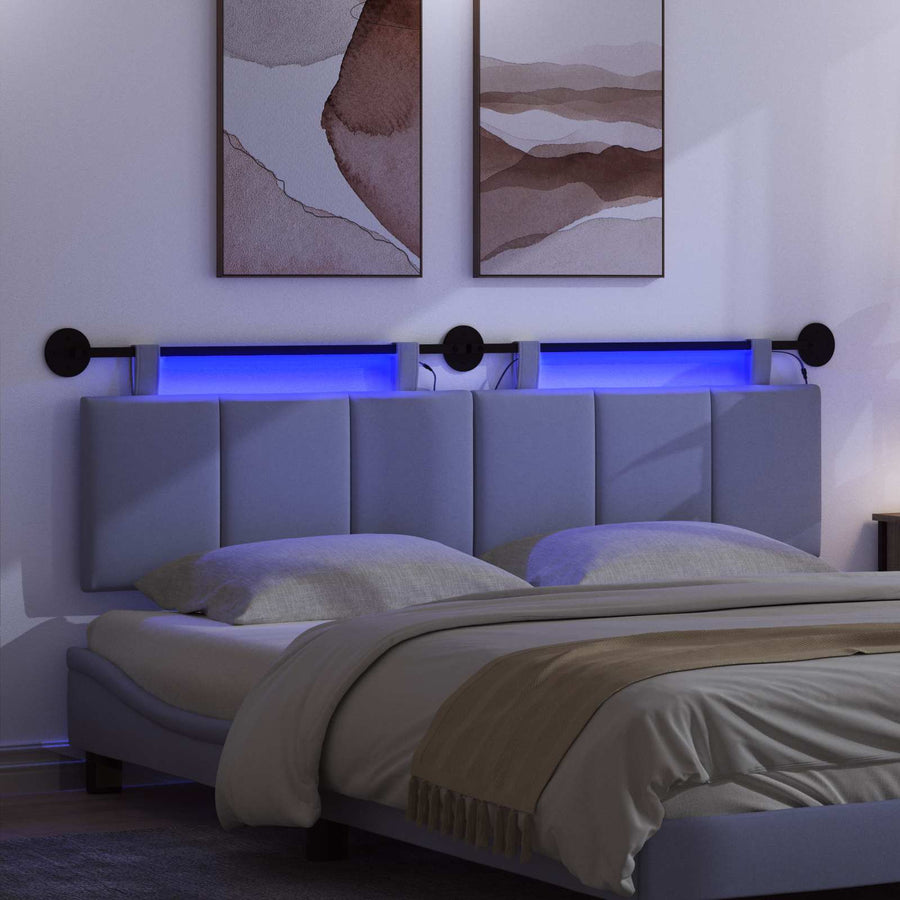 Hangend hoofdbord Met LED-verlichting Jeans Blauw Stof