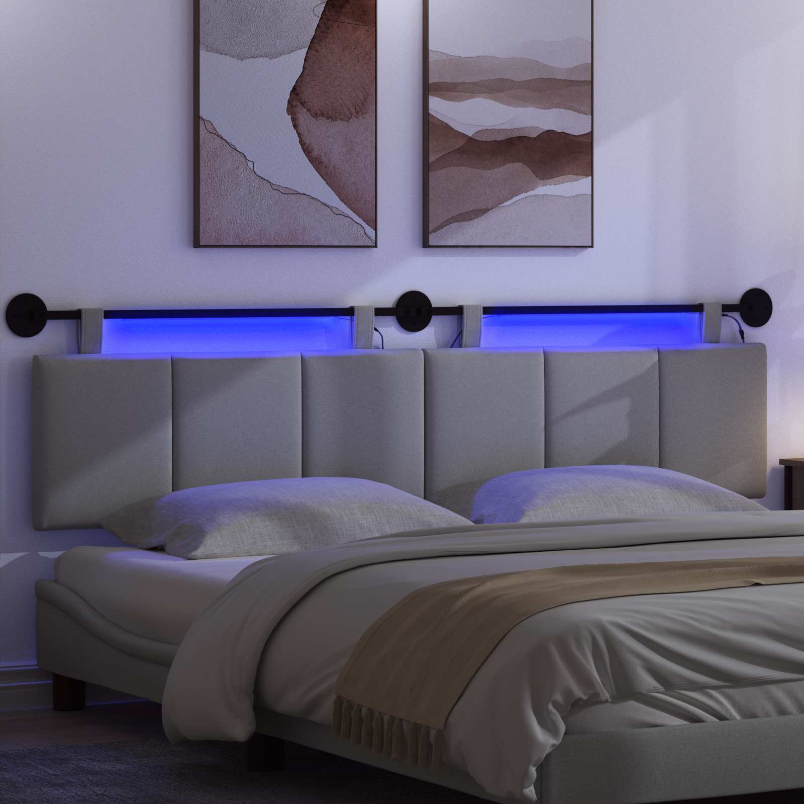 Hangend hoofdbord Met LED-verlichting Lichtgrijs Stof