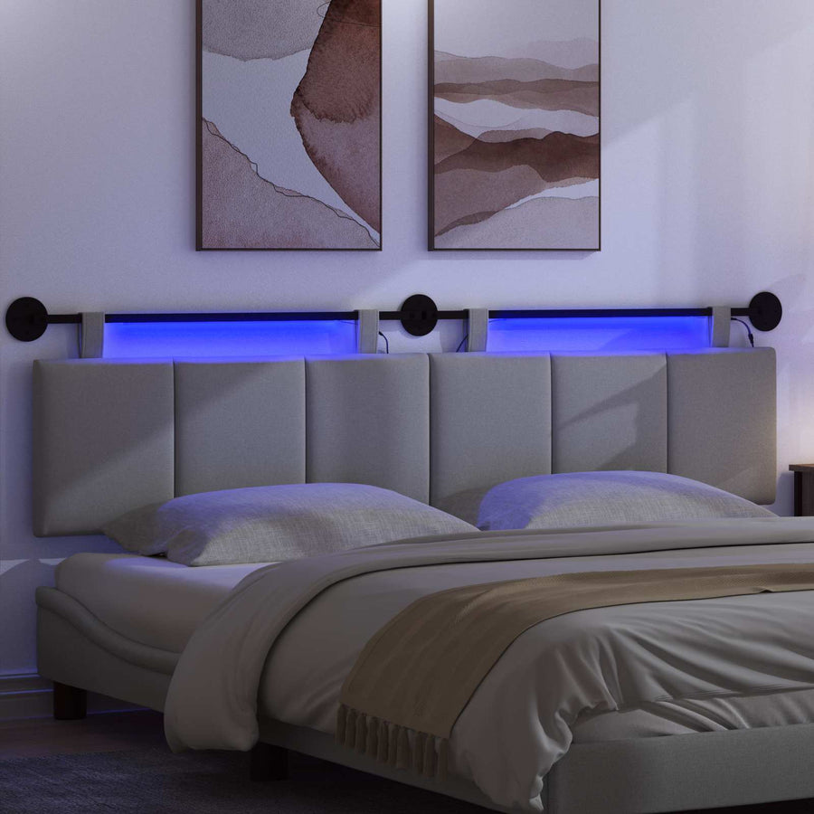 Hangend hoofdbord Met LED-verlichting Lichtgrijs Stof