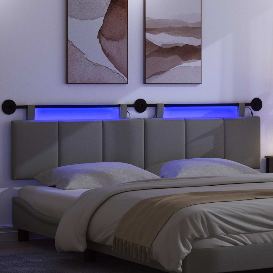 Hangend hoofdbord Met LED-verlichting Donkergrijs Stof