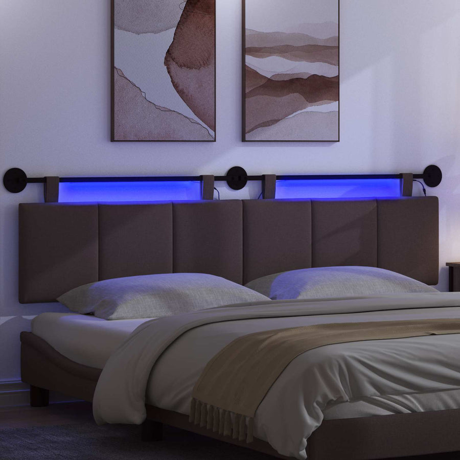 Hangend hoofdbord Met LED-verlichting Donkerbruin Stof