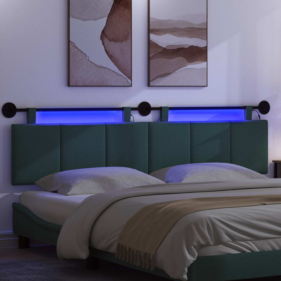 Hangend hoofdbord Met LED-verlichting Donkergroen Stof