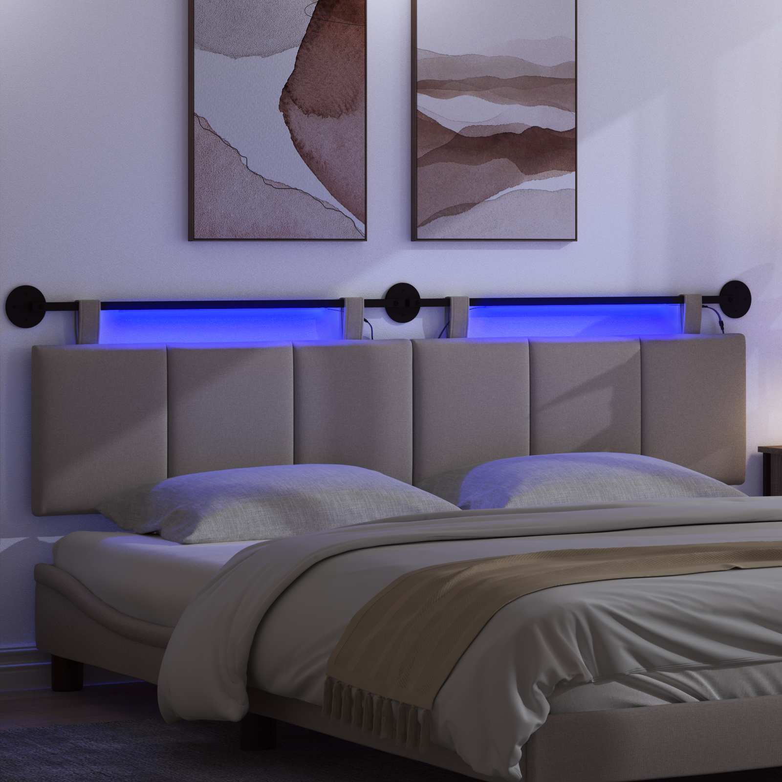 Hangend hoofdbord Met LED-verlichting Taupe Stof
