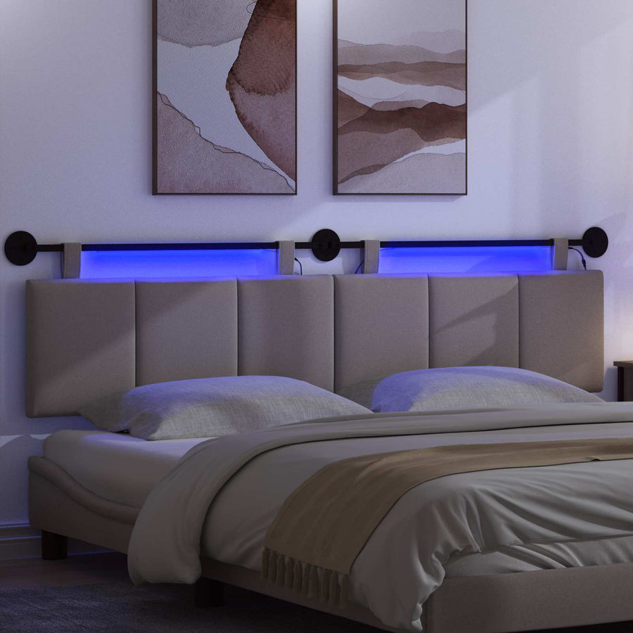 Hangend hoofdbord Met LED-verlichting Taupe Stof