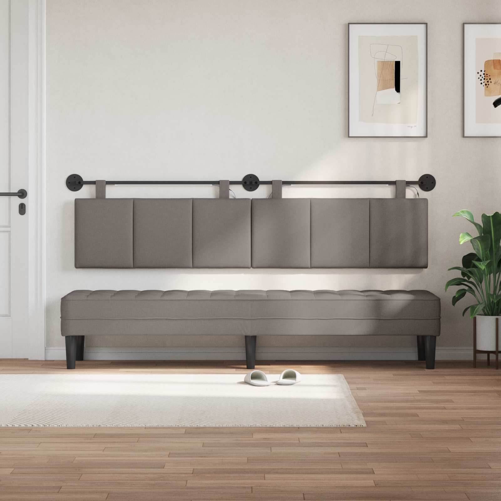 Hangend hoofdbord Met LED-verlichting Taupe Stof