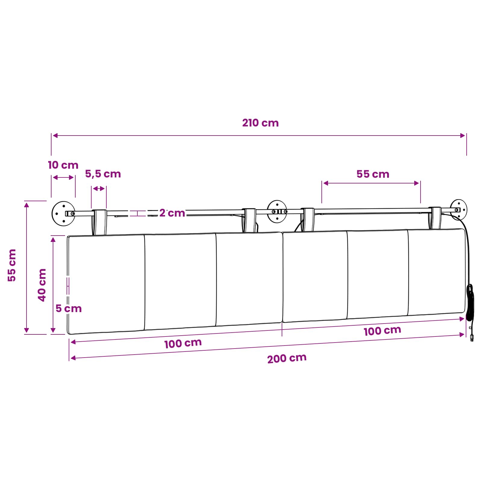 Hangend hoofdbord Met LED-verlichting Crèmekleurig Stof