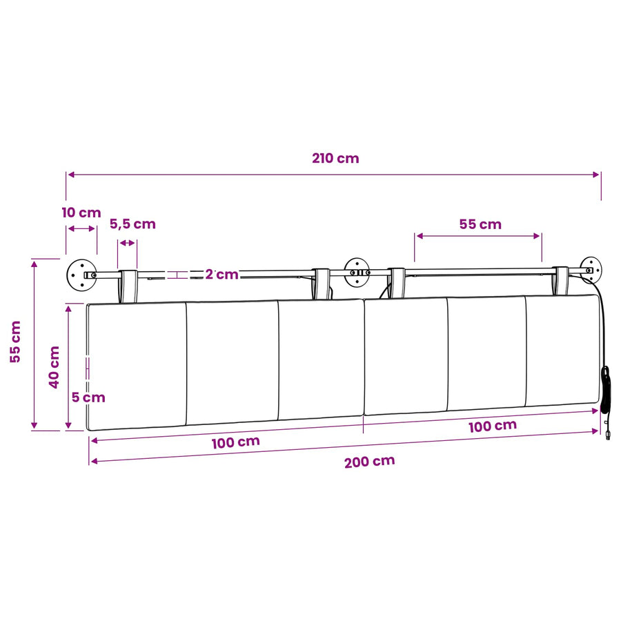 Hangend hoofdbord Met LED-verlichting Crèmekleurig Stof
