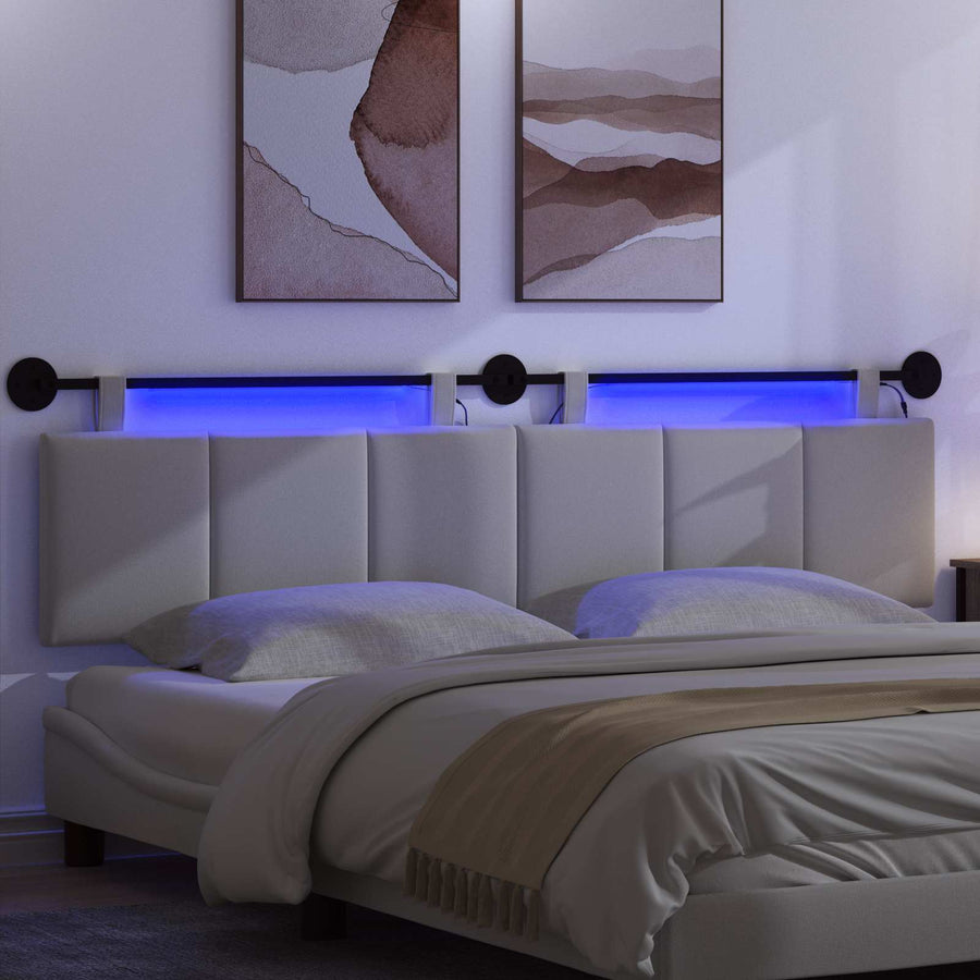 Hangend hoofdbord Met LED-verlichting Wit Stof