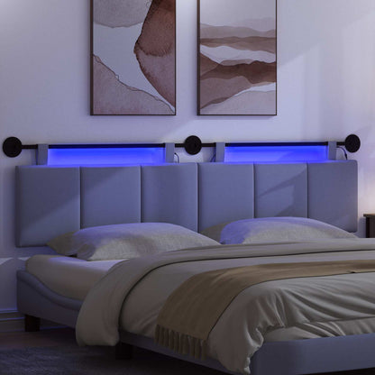 Hangend hoofdbord Met LED-verlichting Jeans Blauw Stof