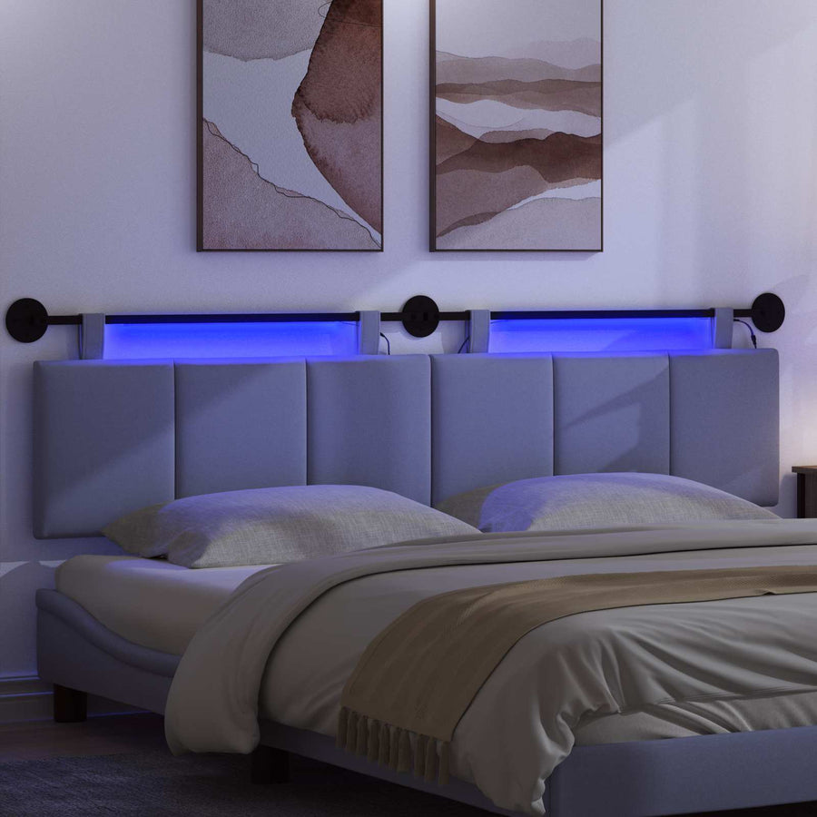 Hangend hoofdbord Met LED-verlichting Jeans Blauw Stof