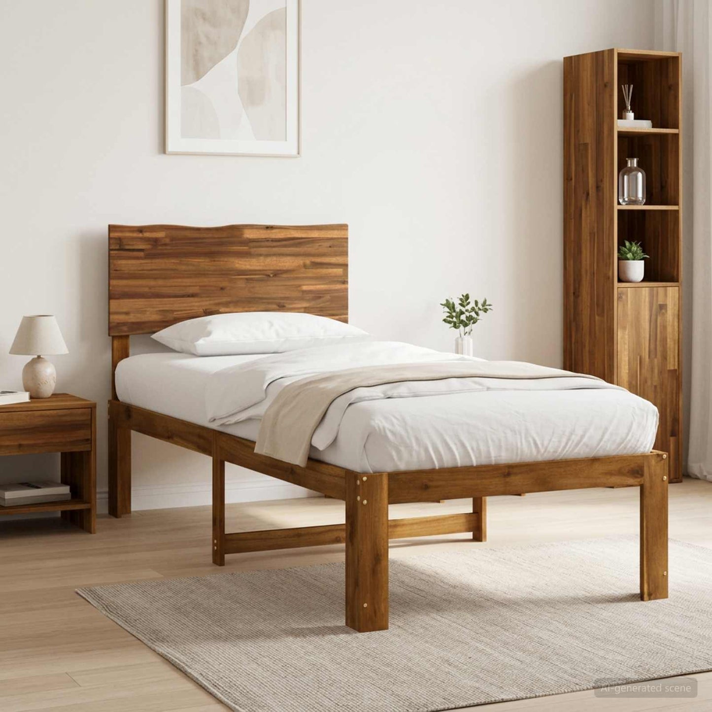Eenpersoonsbed met hoofdbord ROSTOCK Naturel 90 x 190 cm