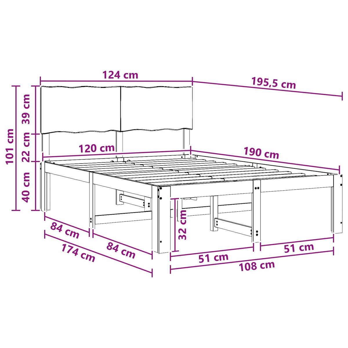 Tweepersoonsbed met hoofdeinde ROSTOCK Naturel 120 x 190 cm