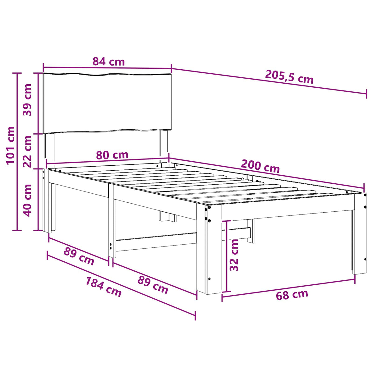 Eenpersoonsbed met hoofdbord ROSTOCK Naturel 80 x 200 cm
