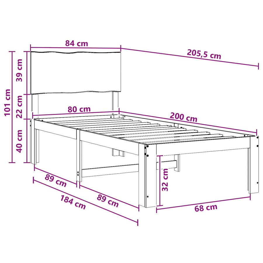 Eenpersoonsbed met hoofdbord ROSTOCK Naturel 80 x 200 cm