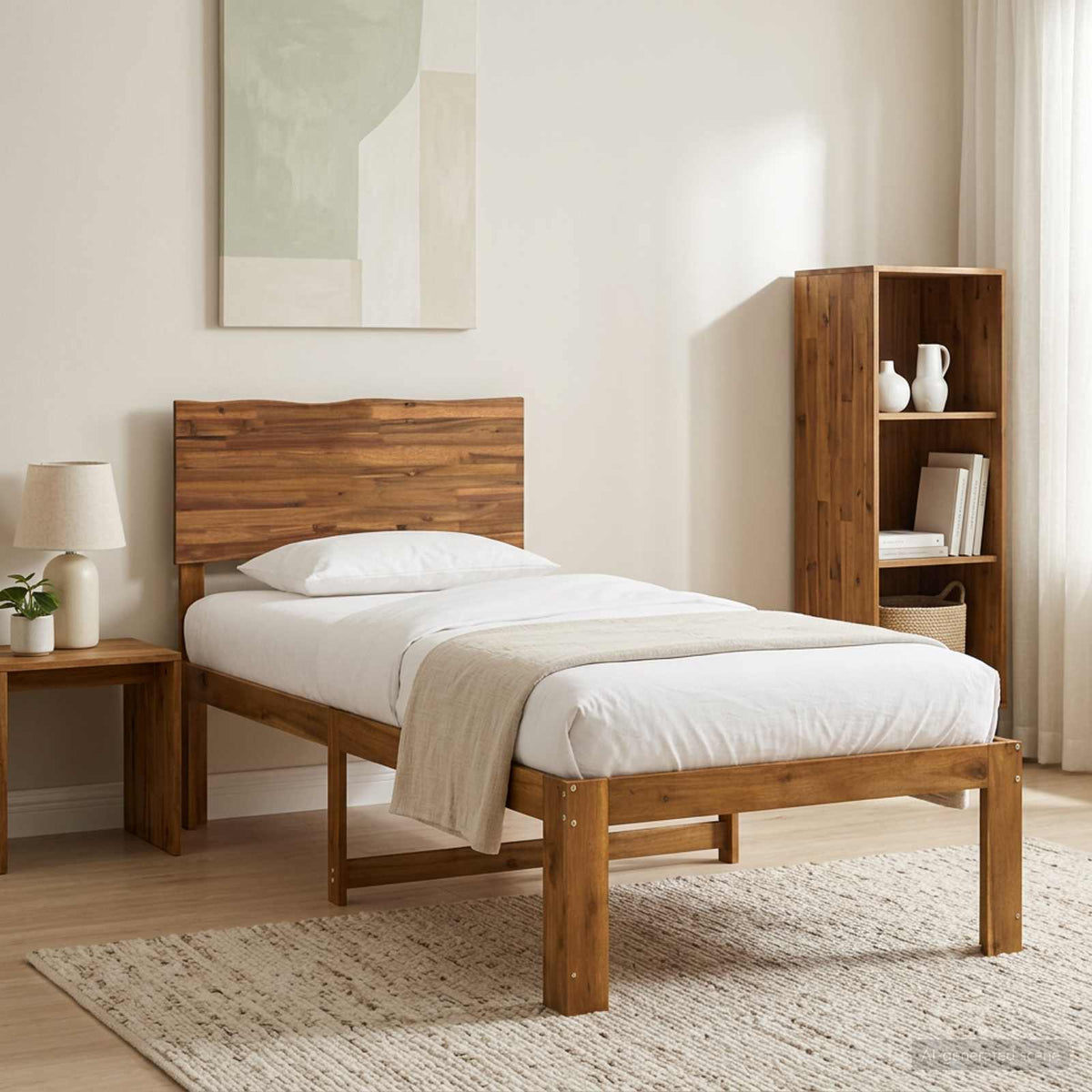 Eenpersoonsbed met hoofdbord ROSTOCK Naturel 100 x 200 cm