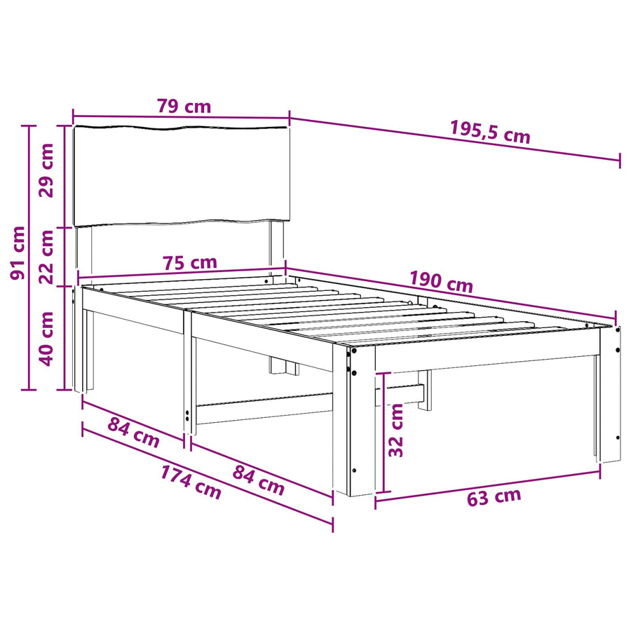 Eenpersoonsbed met hoofdbord ROSTOCK Wit 75 x 190 cm