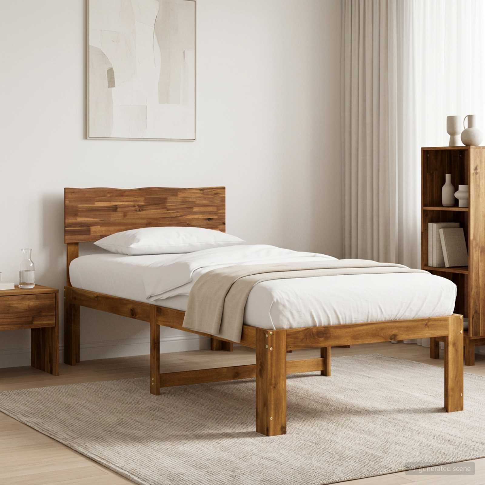 Eenpersoonsbed met hoofdbord ROSTOCK Naturel 90 x 190 cm