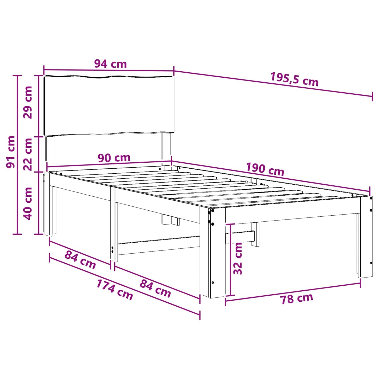 Eenpersoonsbed met hoofdbord ROSTOCK Naturel 90 x 190 cm