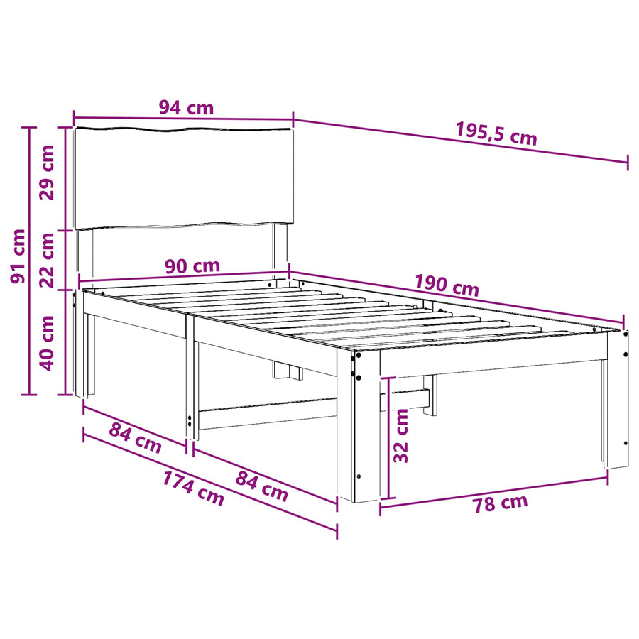 Eenpersoonsbed met hoofdbord ROSTOCK Naturel 90 x 190 cm