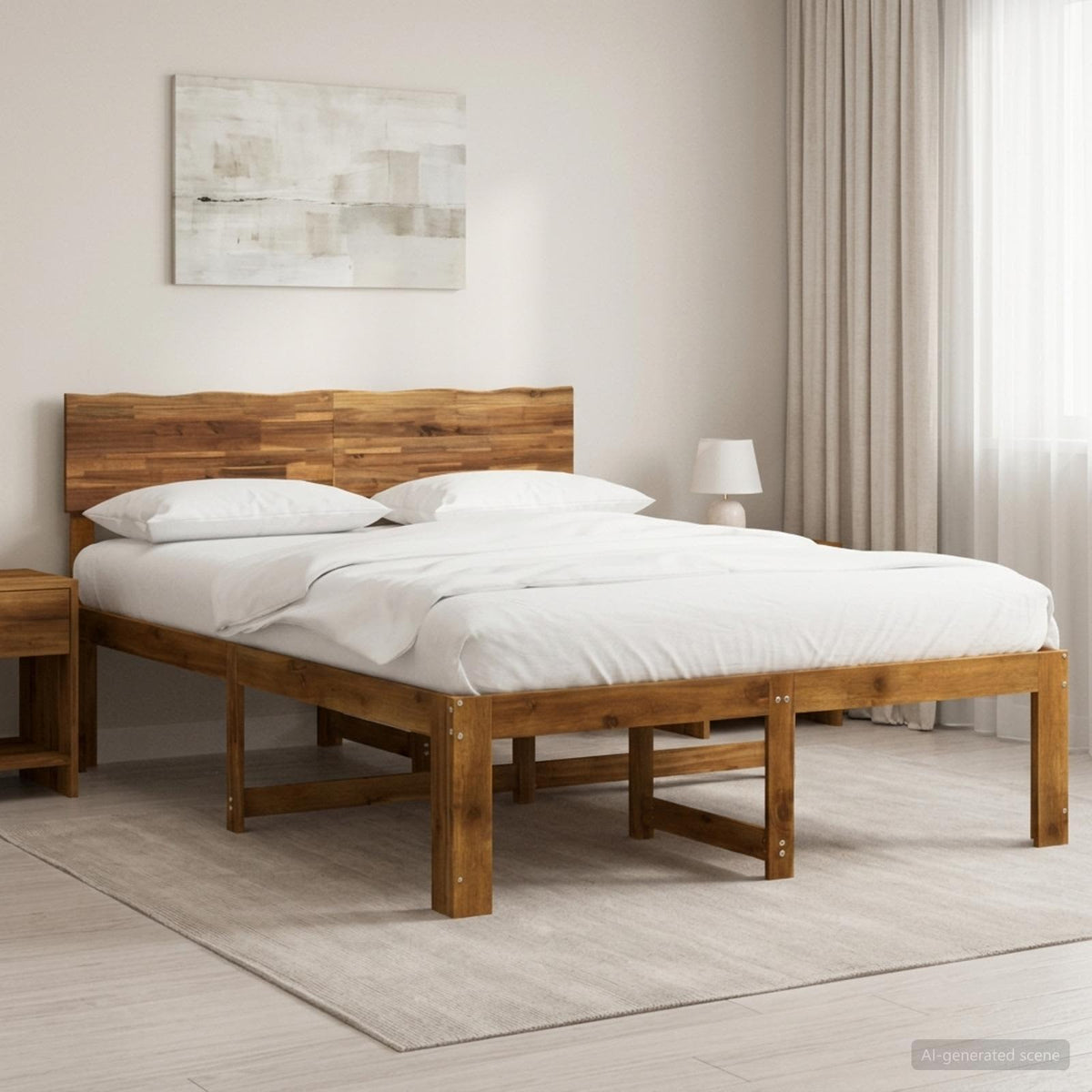 Tweepersoonsbed met hoofdeinde ROSTOCK Naturel 135 x 190 cm