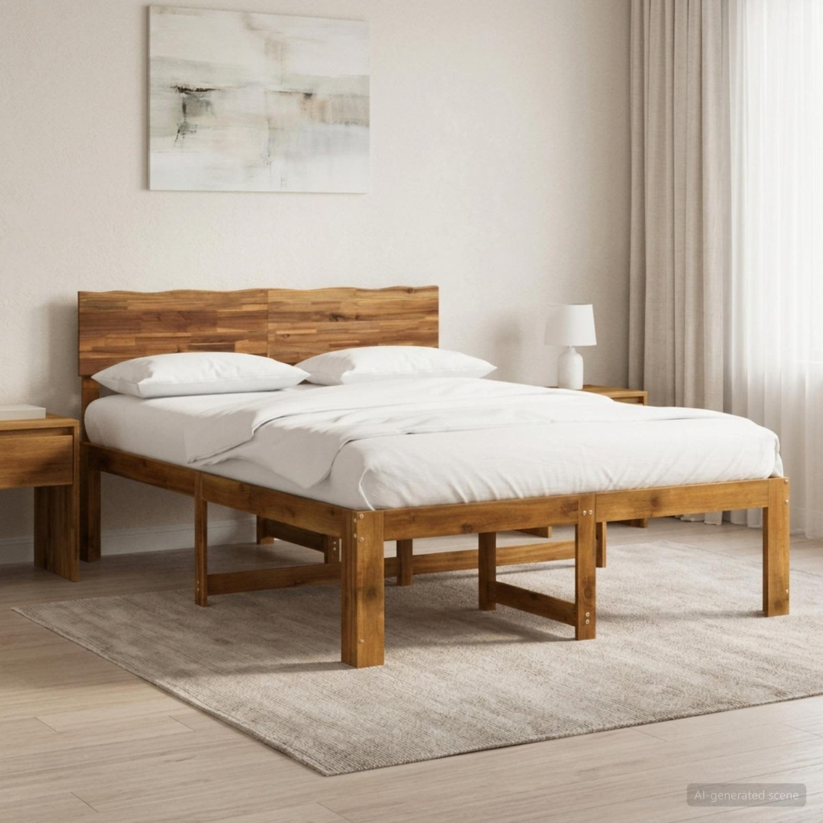 Tweepersoonsbed met hoofdeinde ROSTOCK Naturel 140 x 190 cm