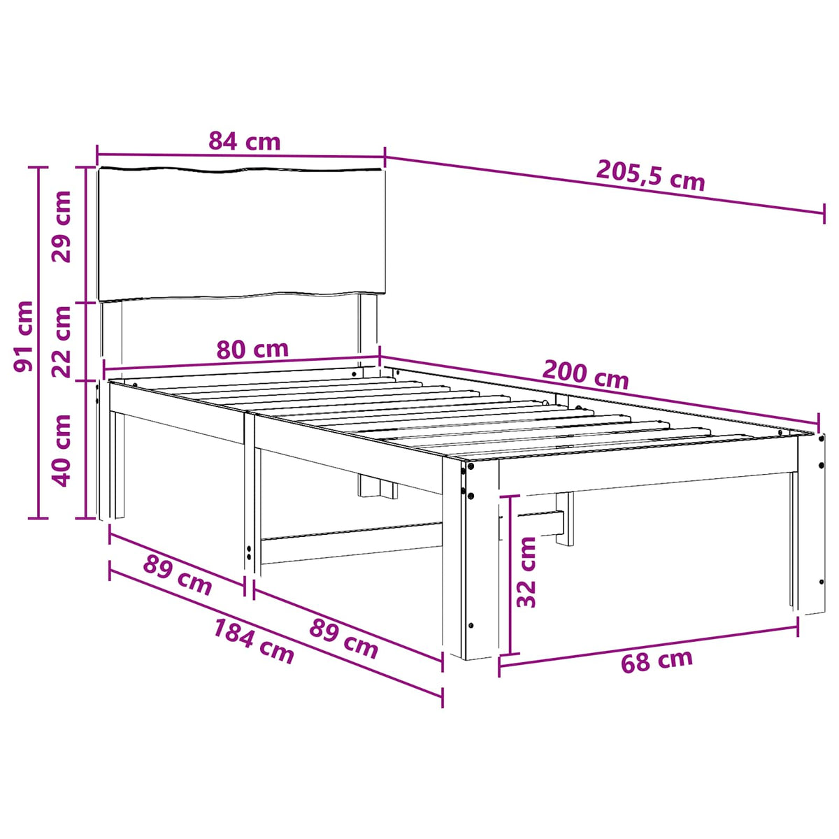 Eenpersoonsbed met hoofdbord ROSTOCK Wit 80 x 200 cm