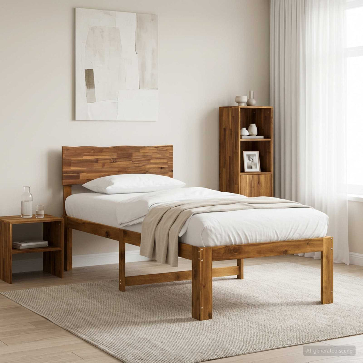 Eenpersoonsbed met hoofdbord ROSTOCK Naturel 90 x 200 cm