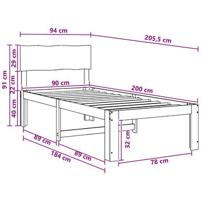Eenpersoonsbed met hoofdbord ROSTOCK Wit 90 x 200 cm