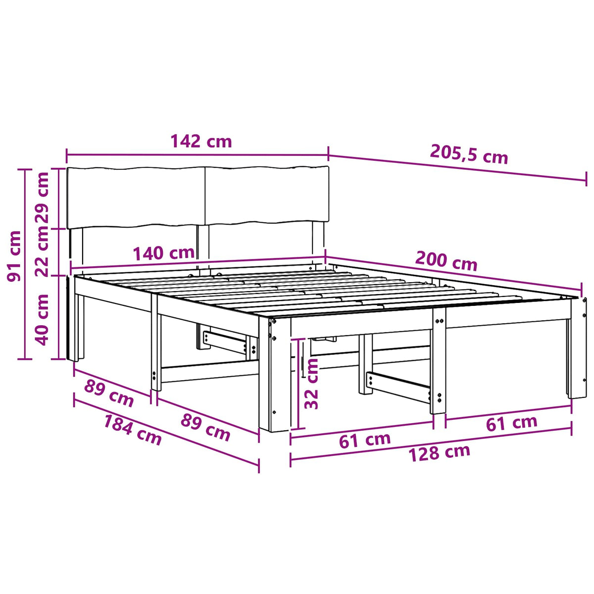 Tweepersoonsbed met hoofdeinde ROSTOCK Naturel 140 x 200 cm