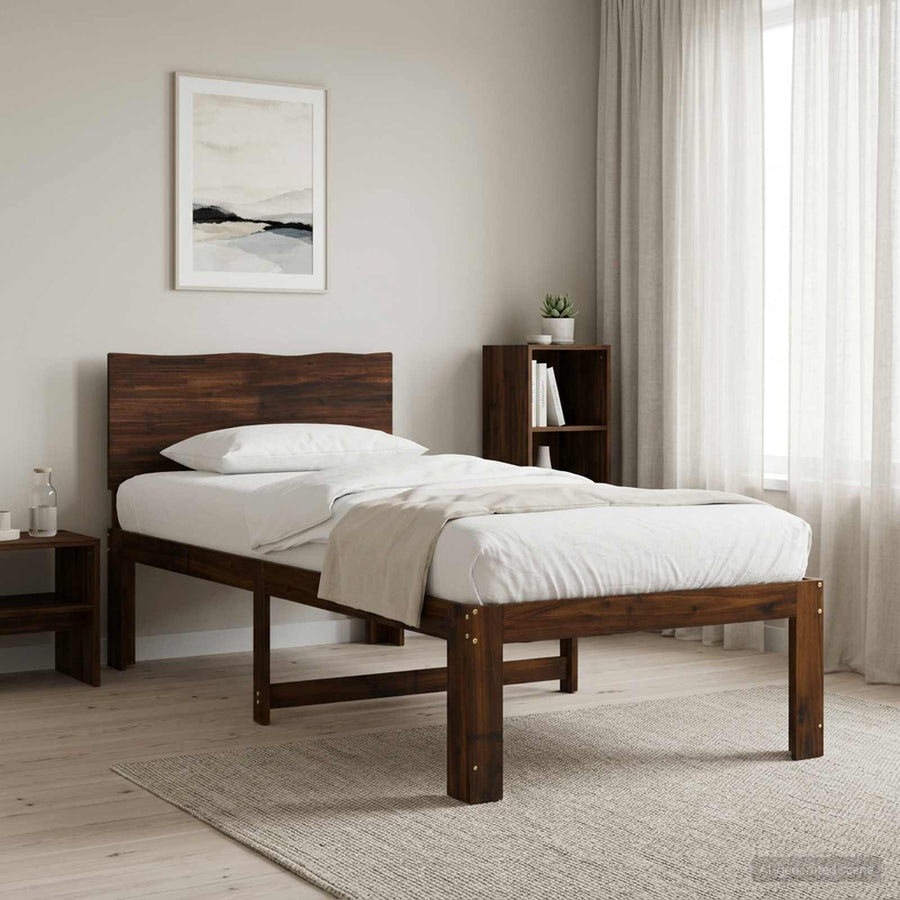 Eenpersoonsbed met hoofdbord ROSTOCK Donkerbruin 90 x 190 cm