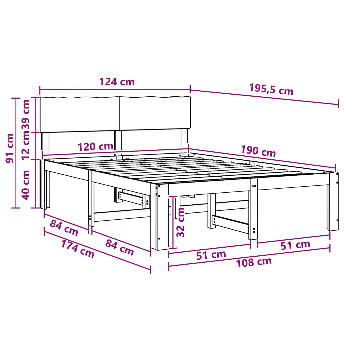 Tweepersoonsbed met hoofdeinde ROSTOCK Wit 120 x 190 cm