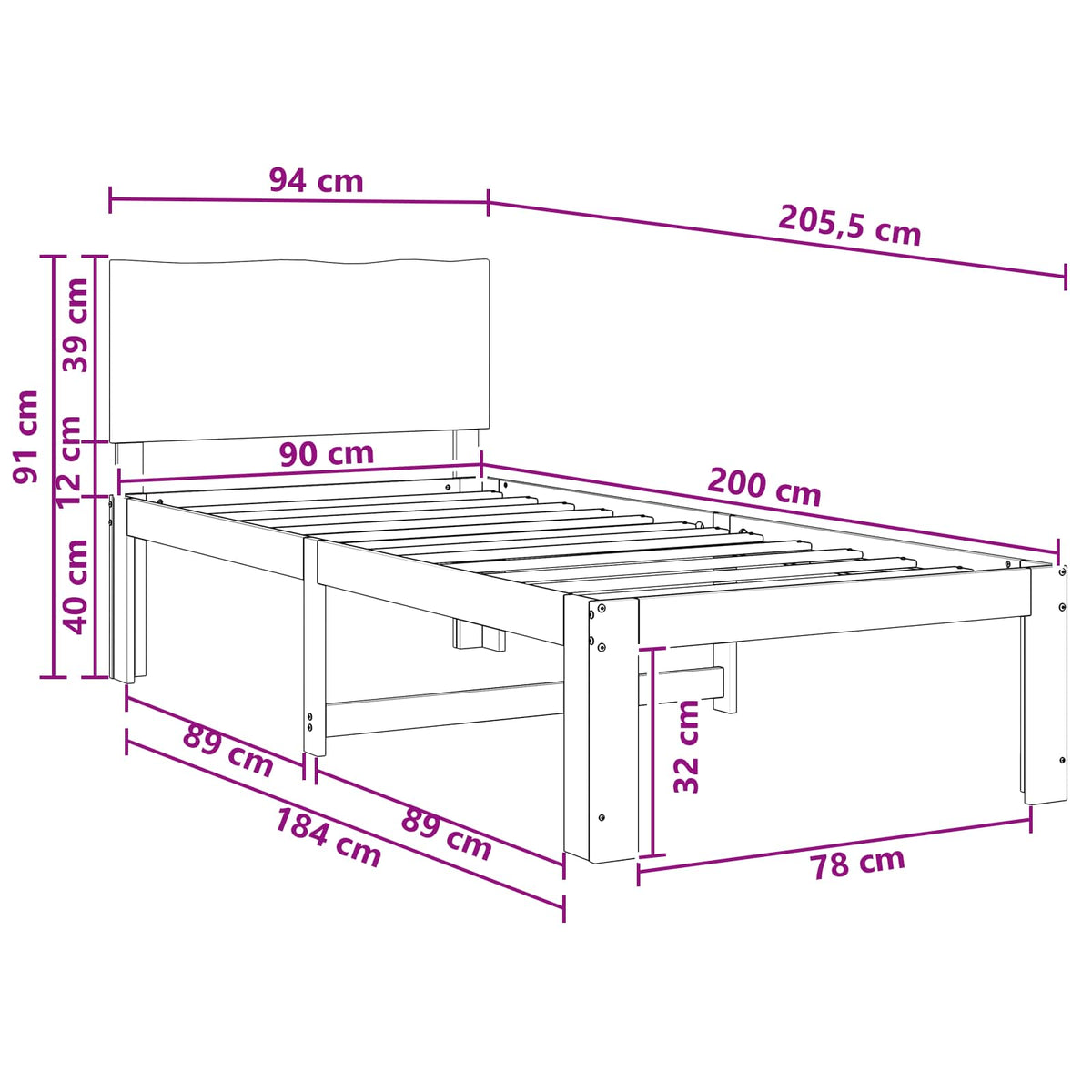 Eenpersoonsbed met hoofdbord ROSTOCK Donkerbruin 90 x 200 cm