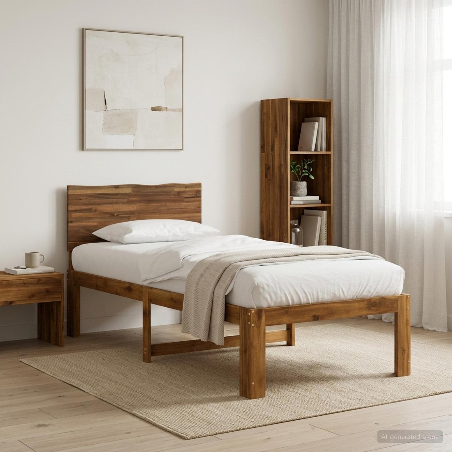Eenpersoonsbed met hoofdbord ROSTOCK Naturel 90 x 200 cm