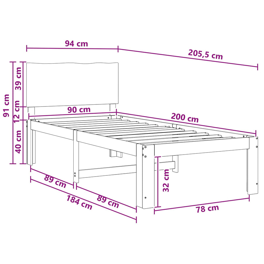 Eenpersoonsbed met hoofdbord ROSTOCK Naturel 90 x 200 cm