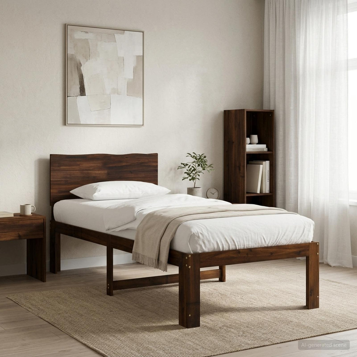 Eenpersoonsbed met hoofdbord ROSTOCK Donkerbruin 100 x 200 cm