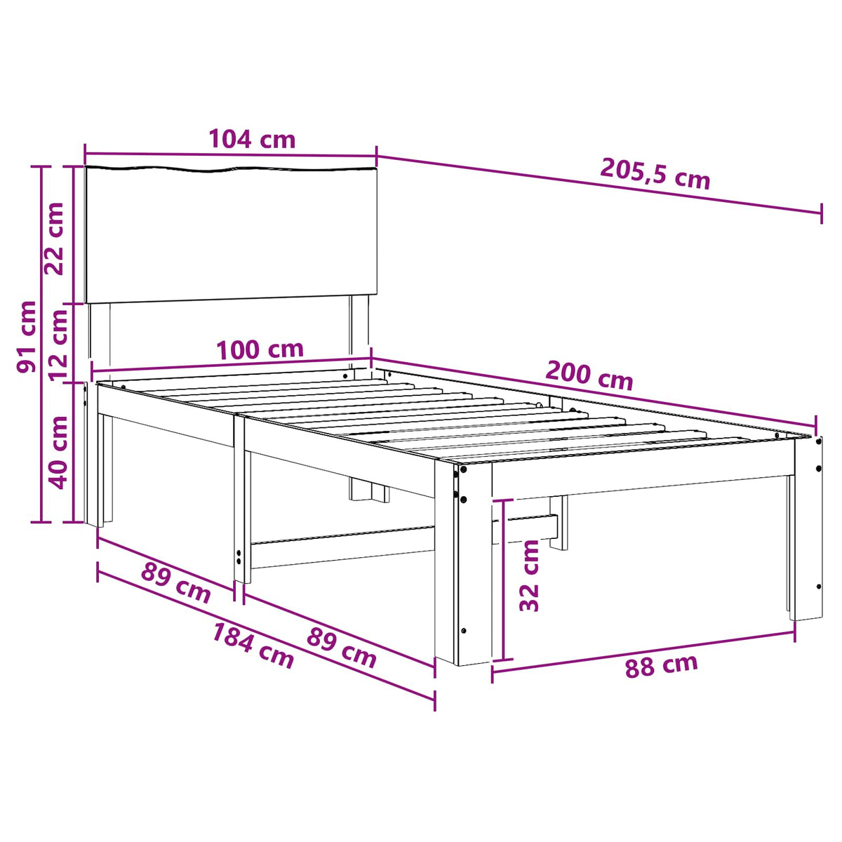Eenpersoonsbed met hoofdbord ROSTOCK Wit 100 x 200 cm