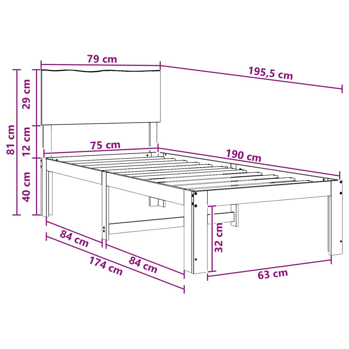 Eenpersoonsbed met hoofdbord ROSTOCK Wit 75 x 190 cm