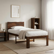 Bed 90x190 cm massief acaciahout donkerbruin hoofdbord