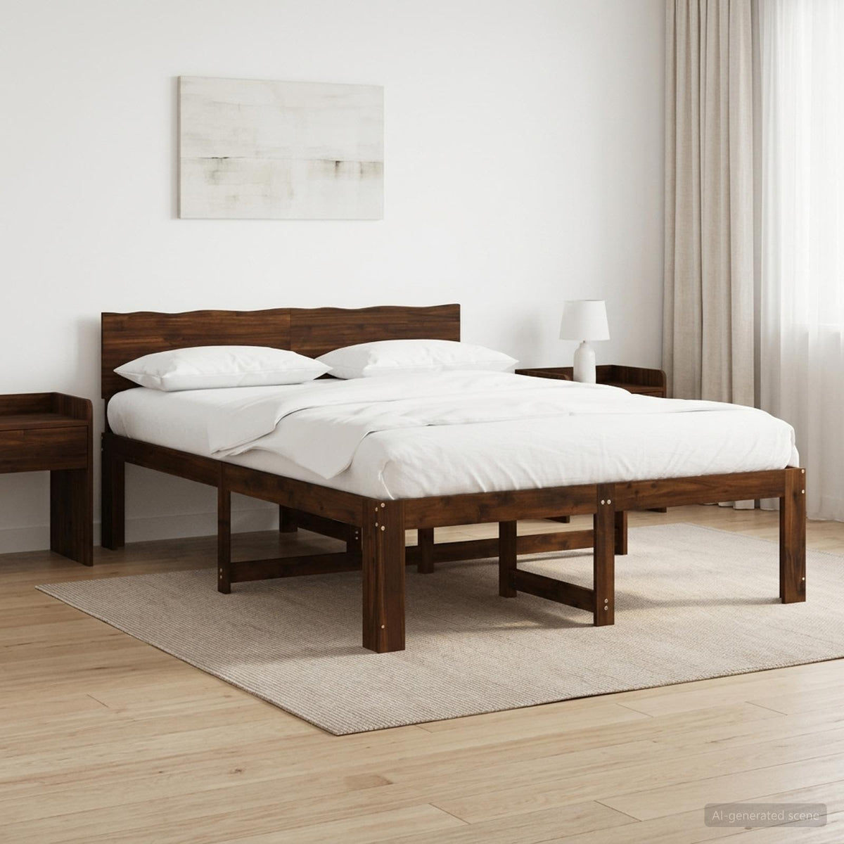 Tweepersoonsbed met hoofdeinde ROSTOCK Donkerbruin 135 x 190 cm