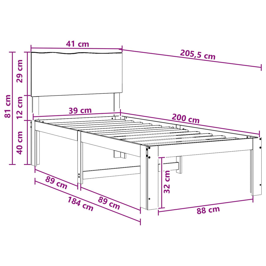 Eenpersoonsbed met hoofdbord ROSTOCK Naturel 100 x 200 cm