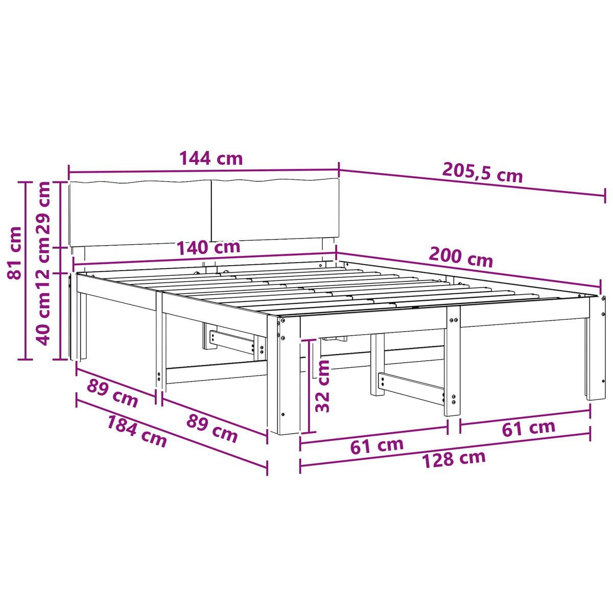 Tweepersoonsbed met hoofdeinde ROSTOCK Donkerbruin 140 x 200 cm