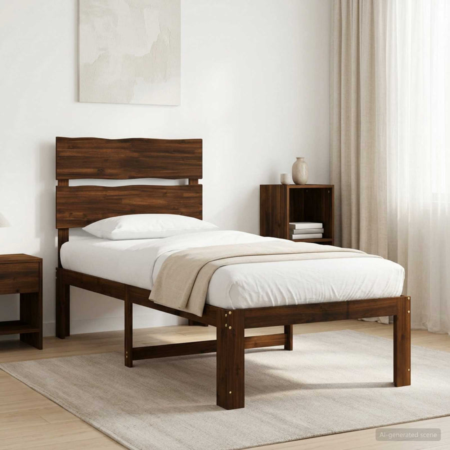 Eenpersoonsbed met hoofdbord ROSTOCK Donkerbruin 90 x 190 cm