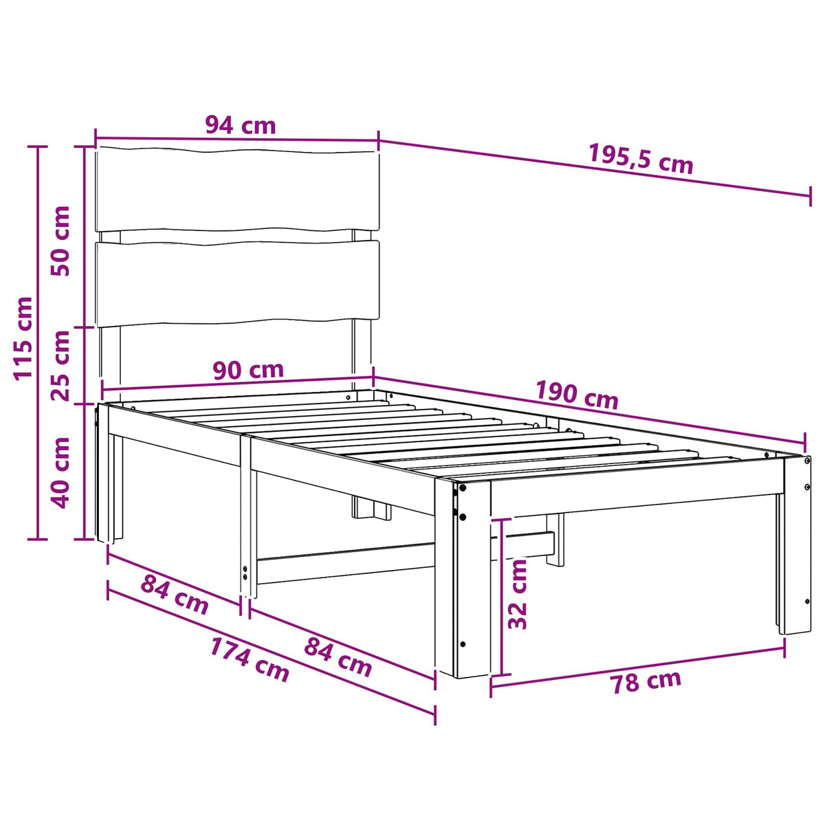 Eenpersoonsbed met hoofdbord ROSTOCK Wit 90 x 190 cm