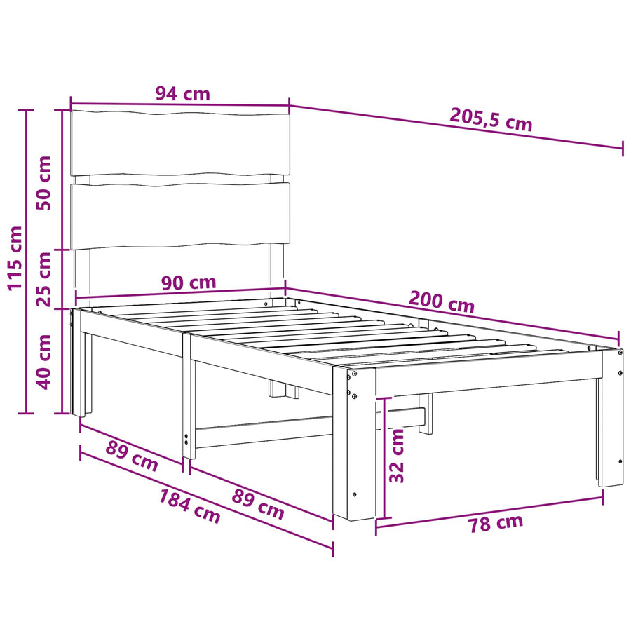 Eenpersoonsbed met hoofdbord ROSTOCK Naturel 90 x 200 cm