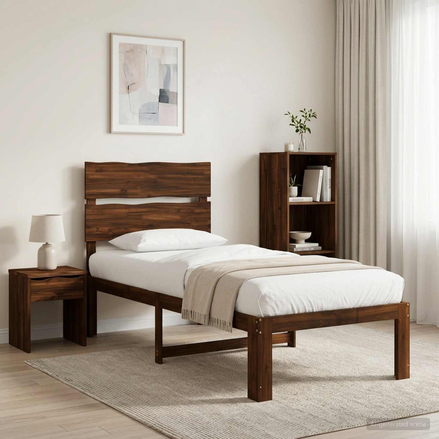 Eenpersoonsbed met hoofdbord ROSTOCK Donkerbruin 100 x 200 cm