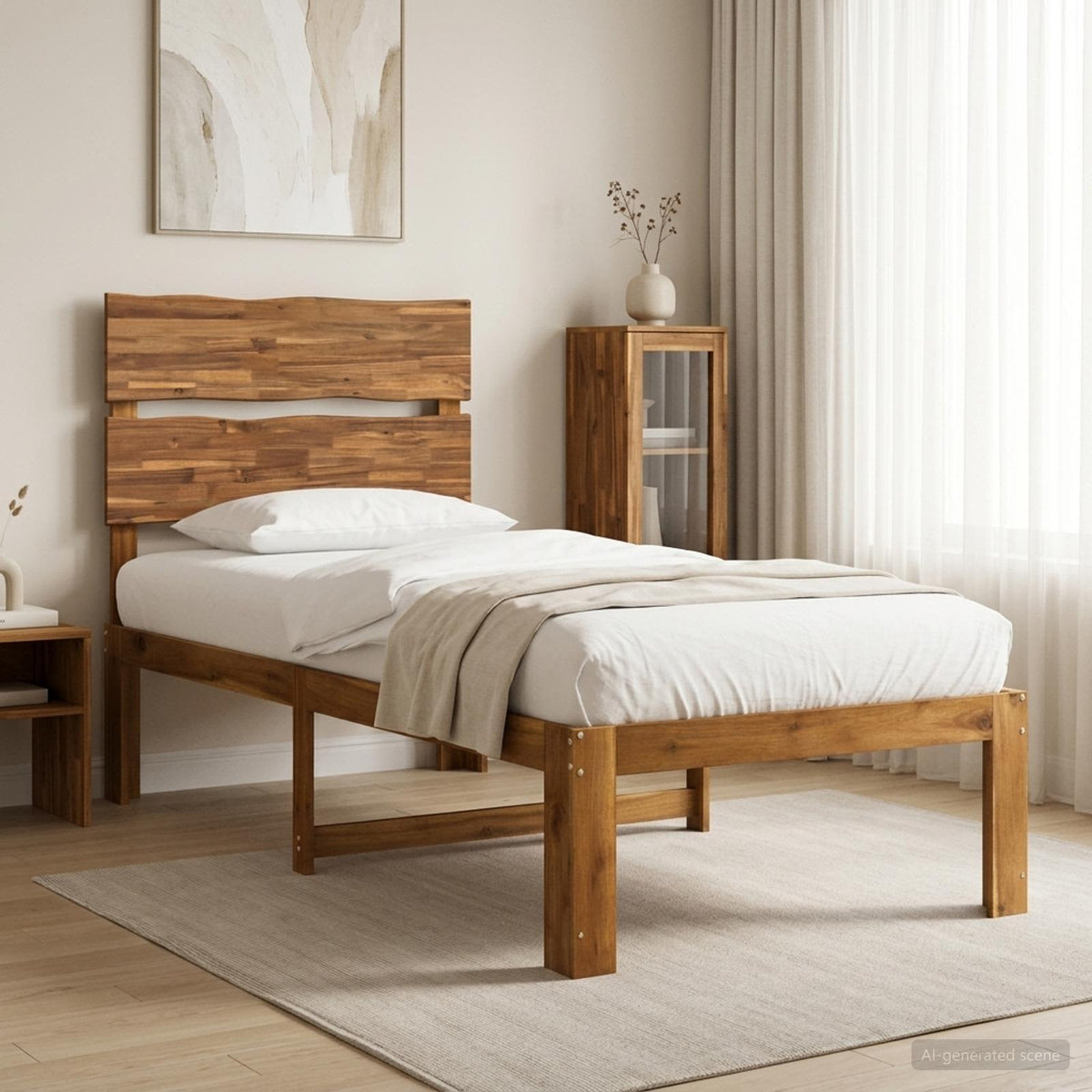 Eenpersoonsbed met hoofdbord ROSTOCK Naturel 100 x 200 cm