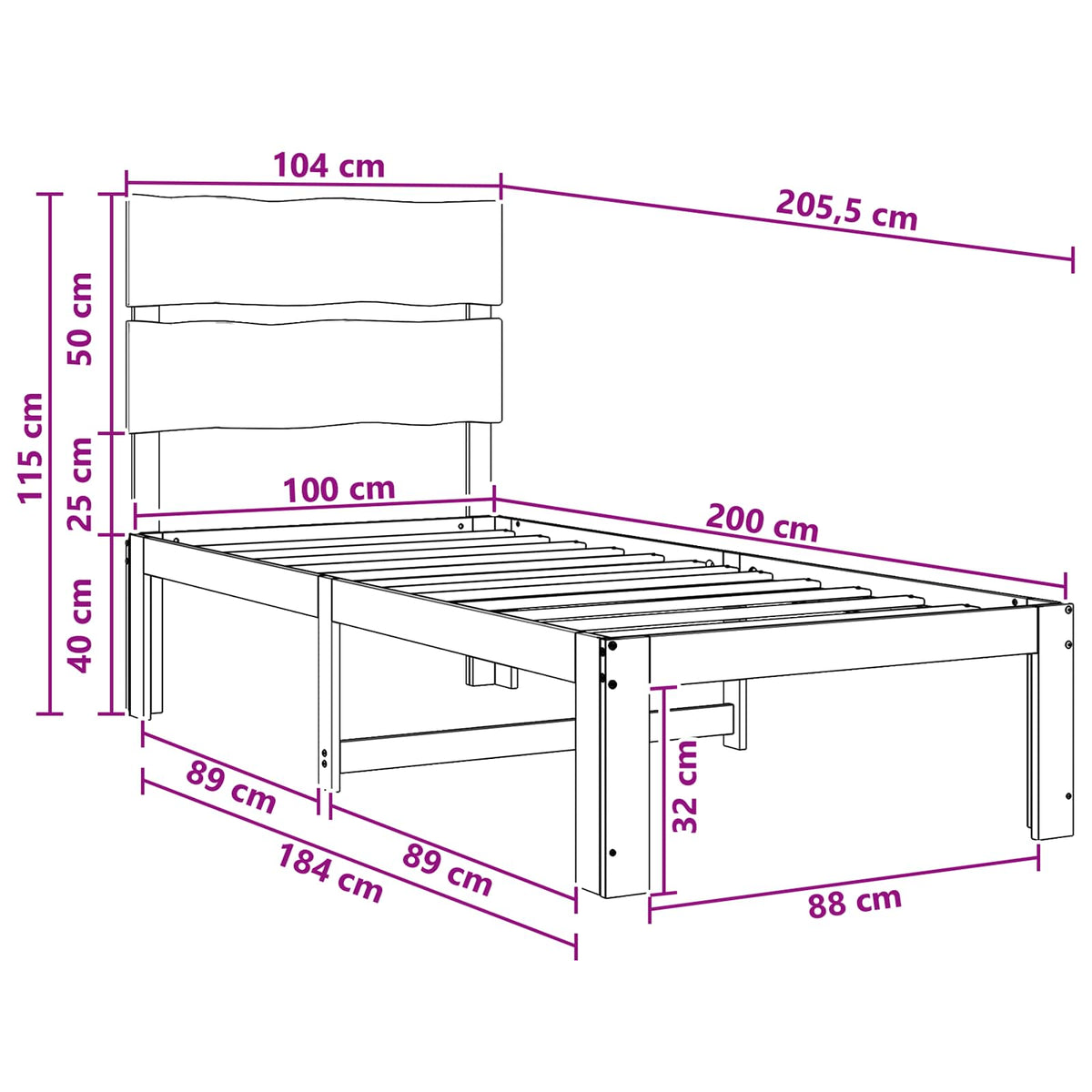 Eenpersoonsbed met hoofdbord ROSTOCK Naturel 100 x 200 cm